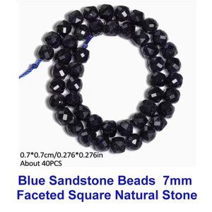 Blue Sandstone Beads  7mm  Faceted Square Natural Stone